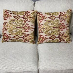 Arhaus Pillow Cover Beaded Ikat Bohemian Boho Cushion Cover Vibrant 18 x 18 Pair